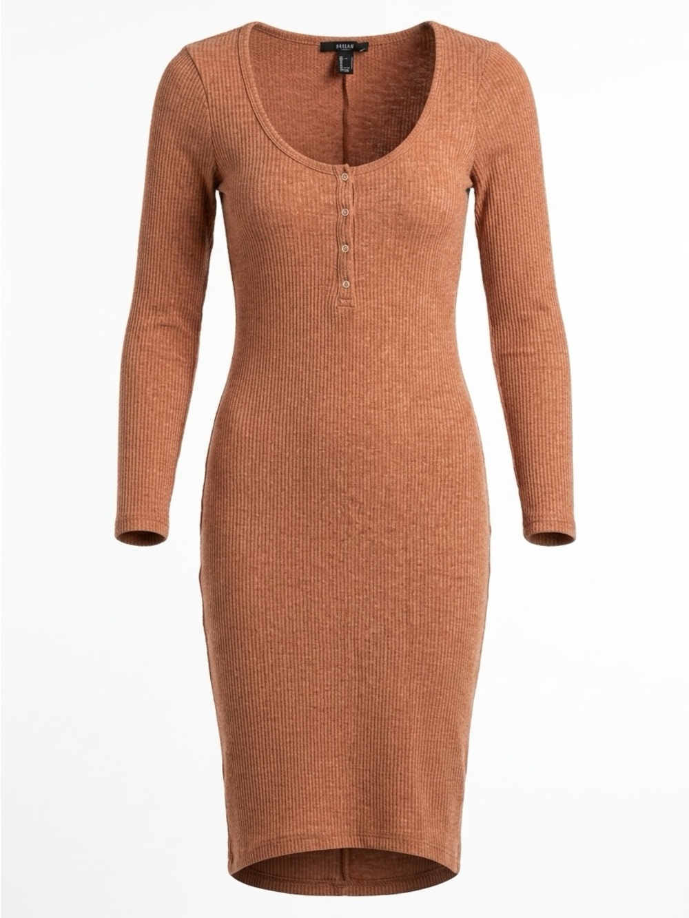 Forever 21 Rust Ribbed Henley Long Sleeve Bodycon Dress
